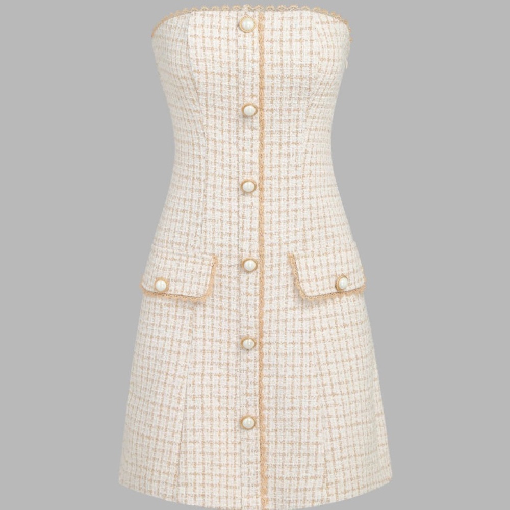 Cute, short Cider tweed dress, strapless!